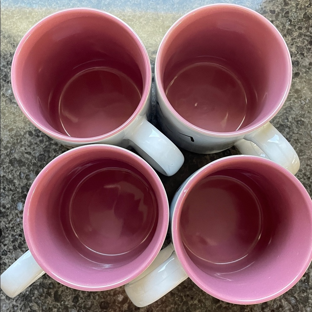 Set of 4 Cat Face Mugs with Pink Interior - Picture 2 of 5